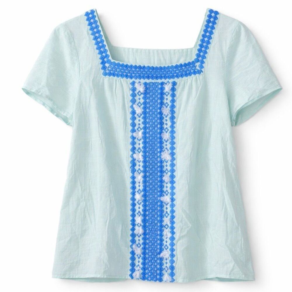 Vineyard Vines Boho Coastal Blouse Embroidered Mint Women S